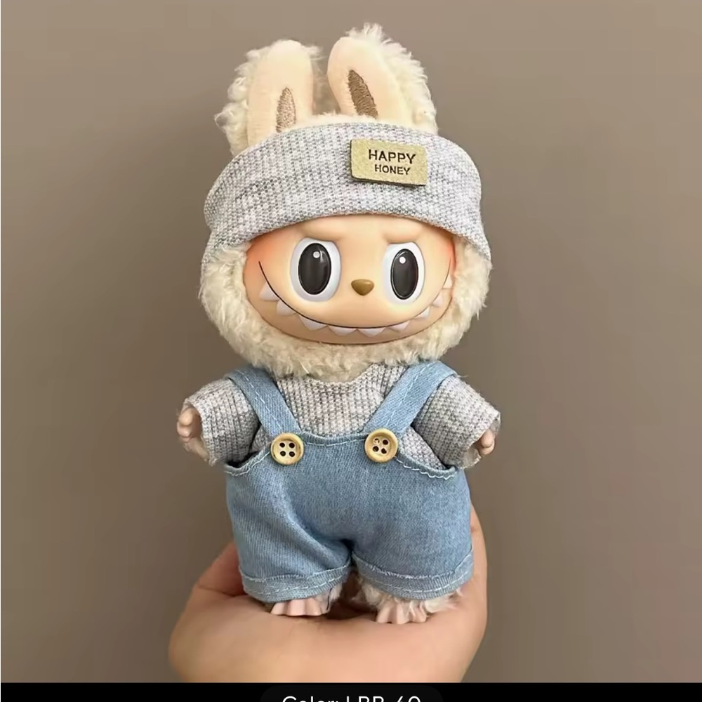 Cute Labubu Denim Overalls and headband